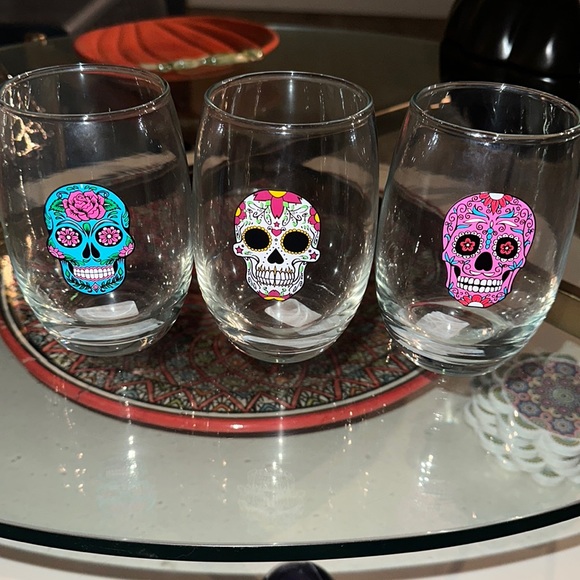 Kitchen Dia Los Muertos Wine Glasses Set Of Wine Glasses Set Of 3